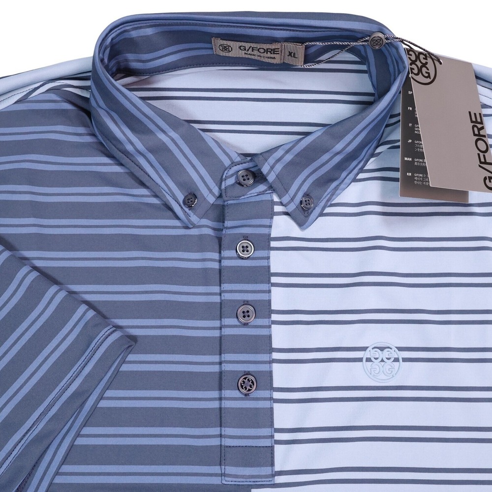 NEW‎ G/FORE G4MF23K004 Striped Polo Blue Short Sleeve Mens XL
